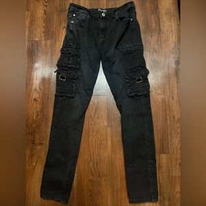 Serenade Men's Black Cargo Pants with Utility Pocket Detail